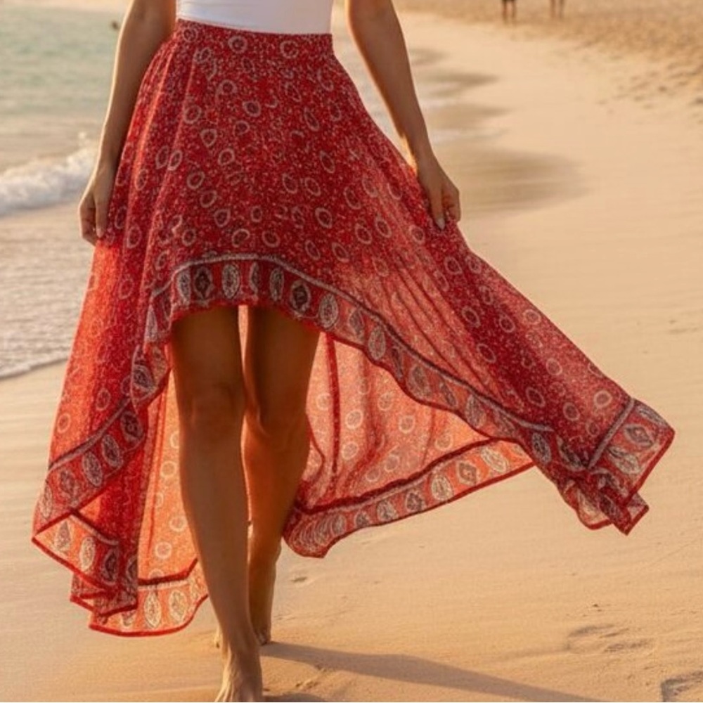 Forever 21 High Low Boho Summer Casual Ruffled Skirt Size Small